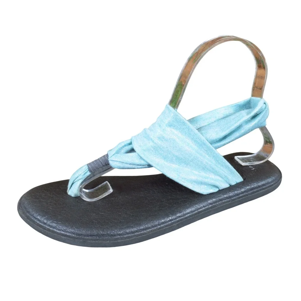 Sanuk Yoga Sling 2 Kids Girls Slingback Sandals Size 5-6 Casual Aqua Metallic